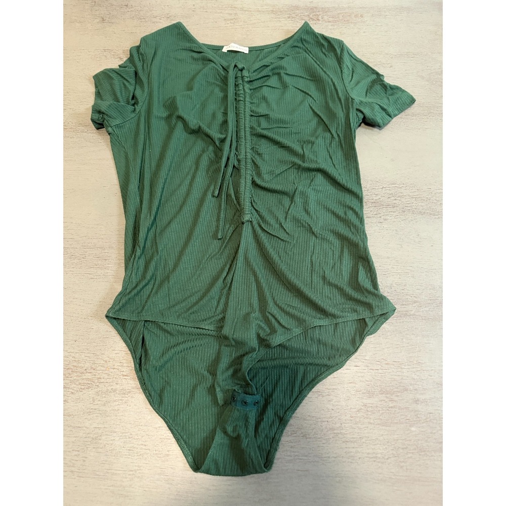 green ribbed ZABERRY body suit shirt plus size XL